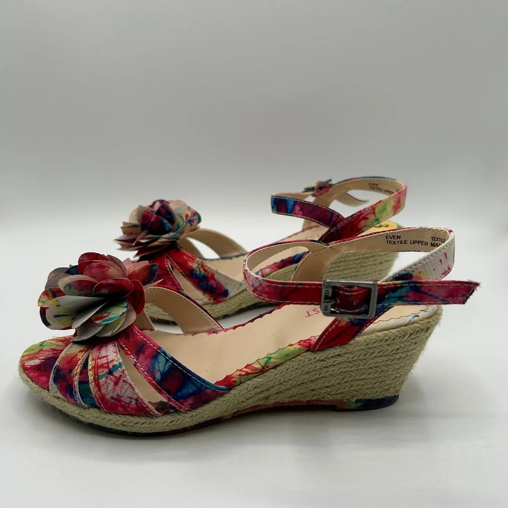 Nine West Girls Even Tie Dye Colorful Floral Wedge Sandals 3M with Box Summer